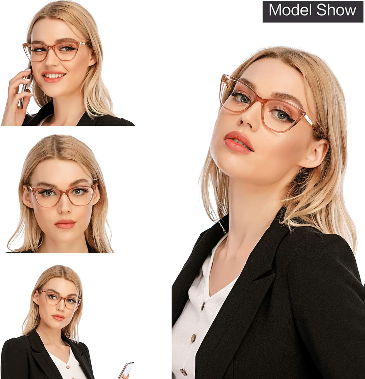AQWANO Gafas de lectura con bloque de luz azul para mujer, diseño de ojo de gato, 1.25, elegante, de gran tamaño, antirreflejos, filtro de rayos UV,