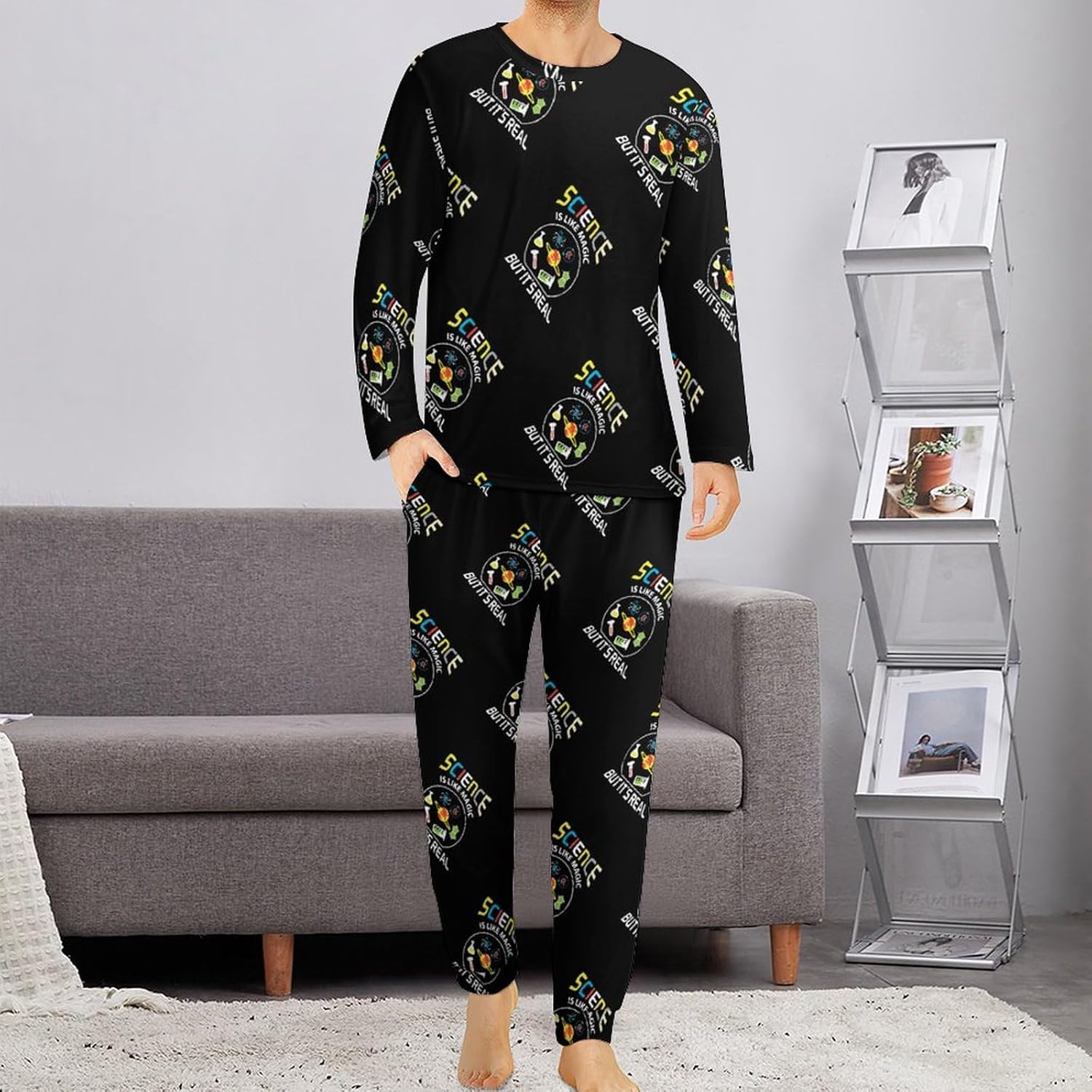 Science Like Magic Men’s Sleepwear Long Sleeve Top And Bottom Soft Nightwear Pajama Lounge Set