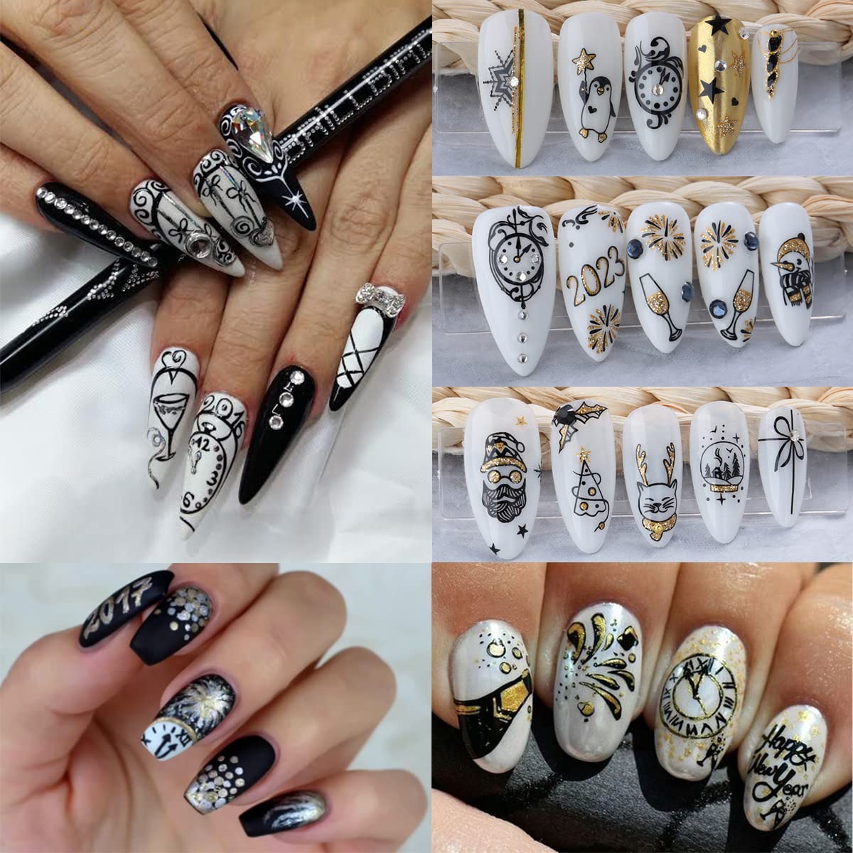 Calcomanías de arte de uñas de Navidad, calcomanías 3D doradas con purpurina para uñas de Año Nuevo, diseño de mariposas, fuegos artificiales, 3D,