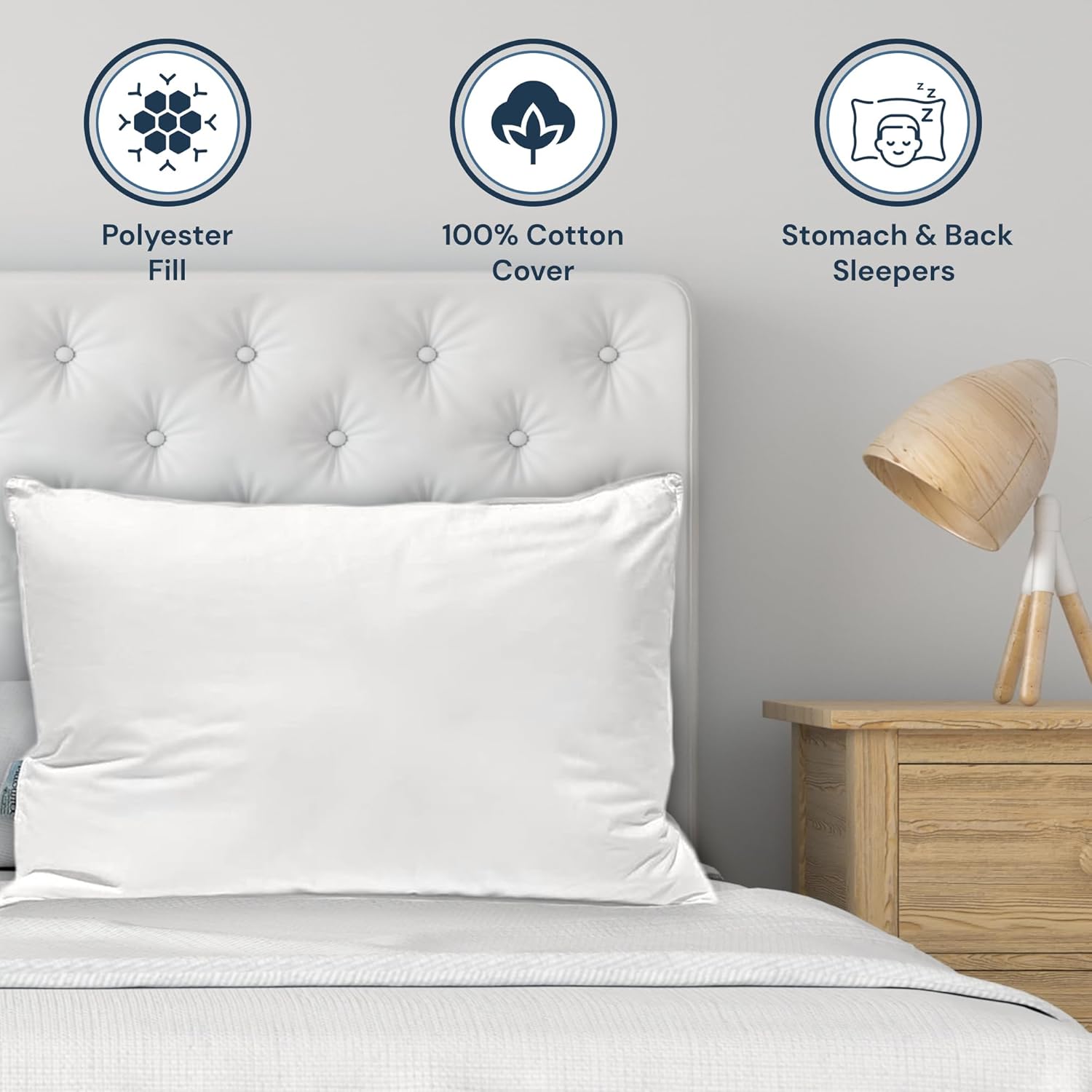 Pillowtex Almohada de poliéster ultrafina tamaño King para dormir plana y baja almohada para dormir boca abajo y boca abajo