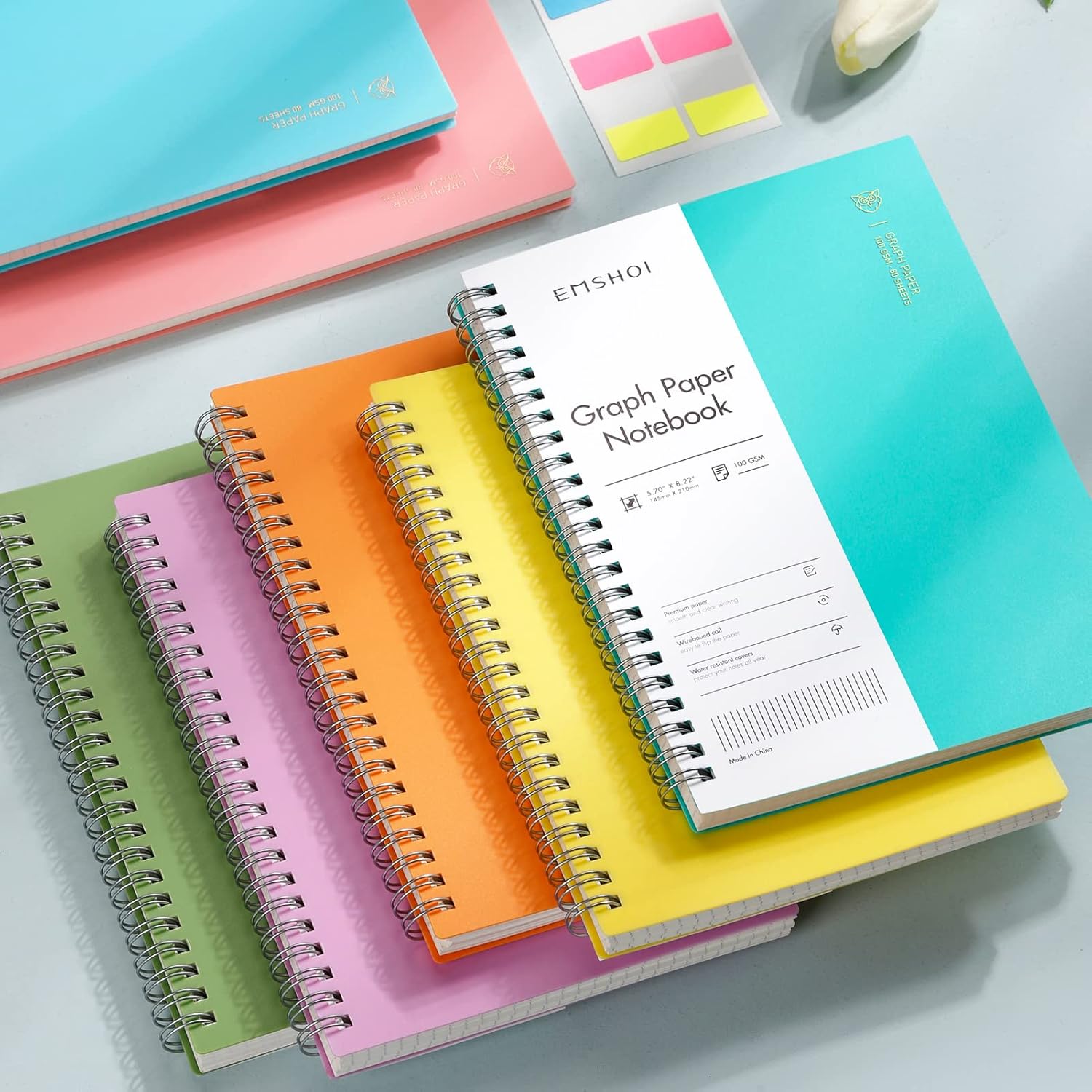 EMSHOI Cuaderno de espiral de puntos, paquete de 4 cuadernos A5 de cuadrícula de puntos pequeños de 5.7 x 8.22 pulgadas, 640 páginas de 3.53 ozm de