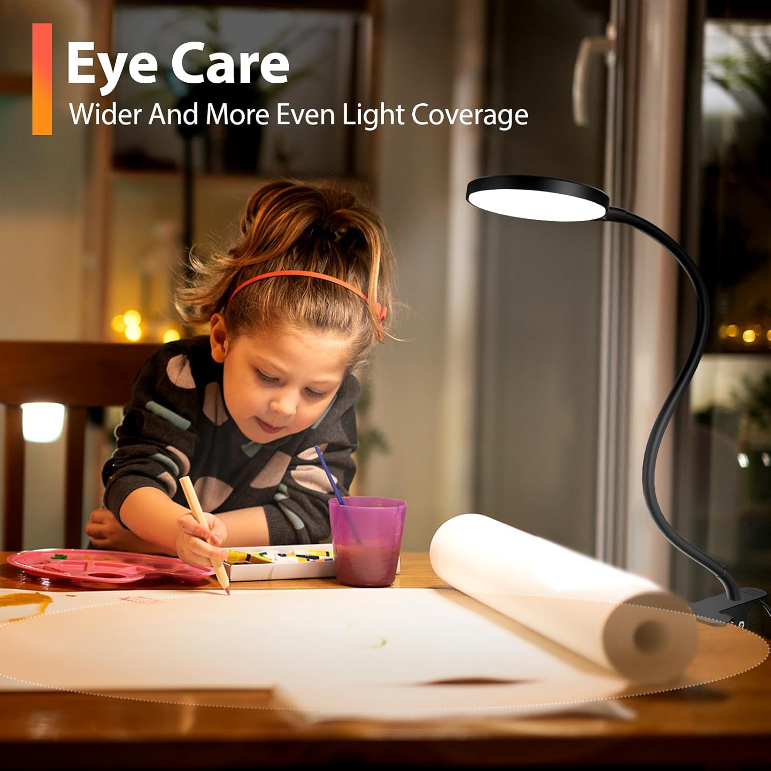 iFalarila 2024 – Lámpara de escritorio LED mejorada con clip atenuador de 1H y luz nocturna RA95 regulable, cuello de cisne, flexible, adaptador