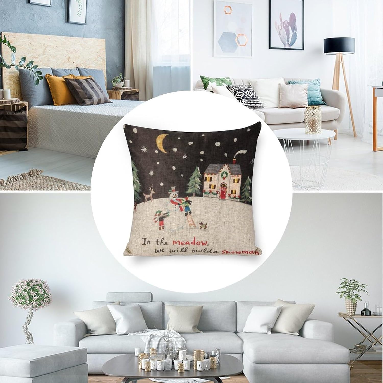 Funda de almohada navideña con diseño de muñeco de nieve de 18 x 18 pulgadas, para sofá, decoración de otoño y Acción de Gracias, para el hogar