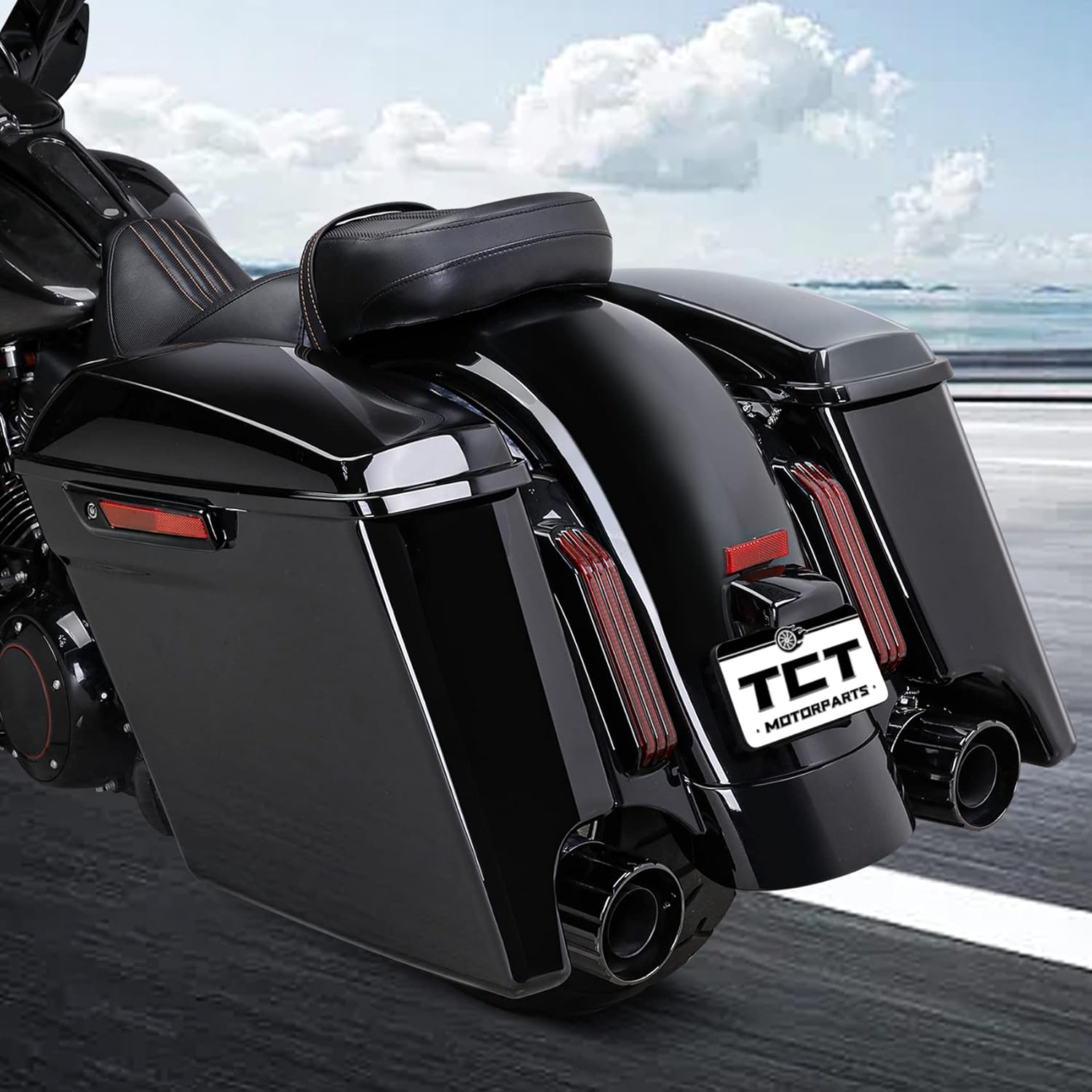 TCT-MOTORPARTS Alforjas rígidas extendidas de 5 pulgadas con pestillo negro para Harley-Davidson Touring FLT, FLHT, FLHTCU, FLHRC, Road King, Road