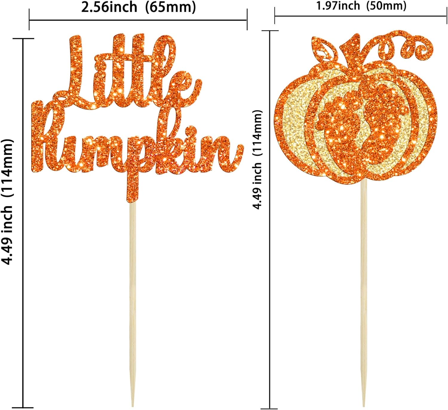 Gyufise 24 adornos para cupcakes de calabaza con purpurina con temática de otoño, decoración de cupcakes para baby shower, pies de bebé, palillos