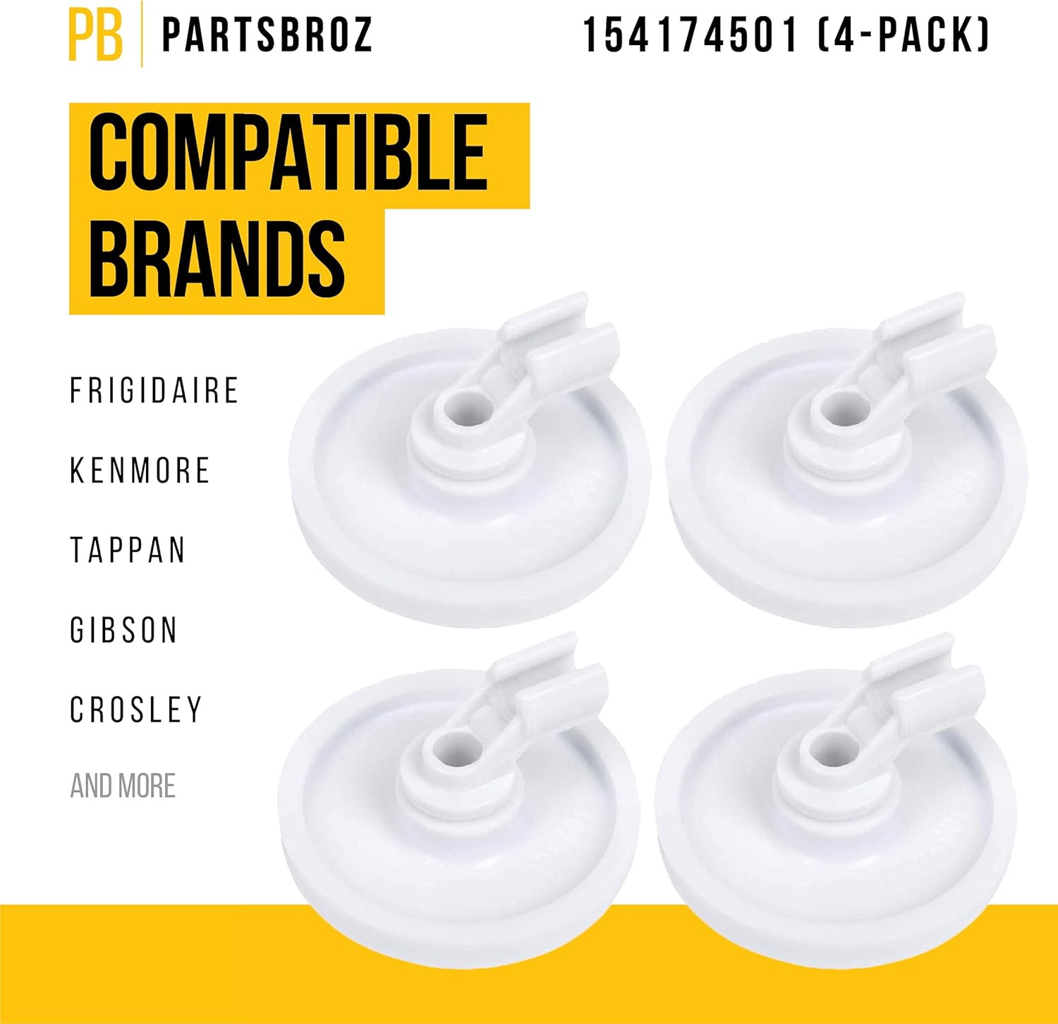 154174501 Frigidaire 5300809640 Ruedas para lavavajillas Estante inferior de repuesto duradero Paquete de 4  Reemplaza 5304532229, AP7195062,