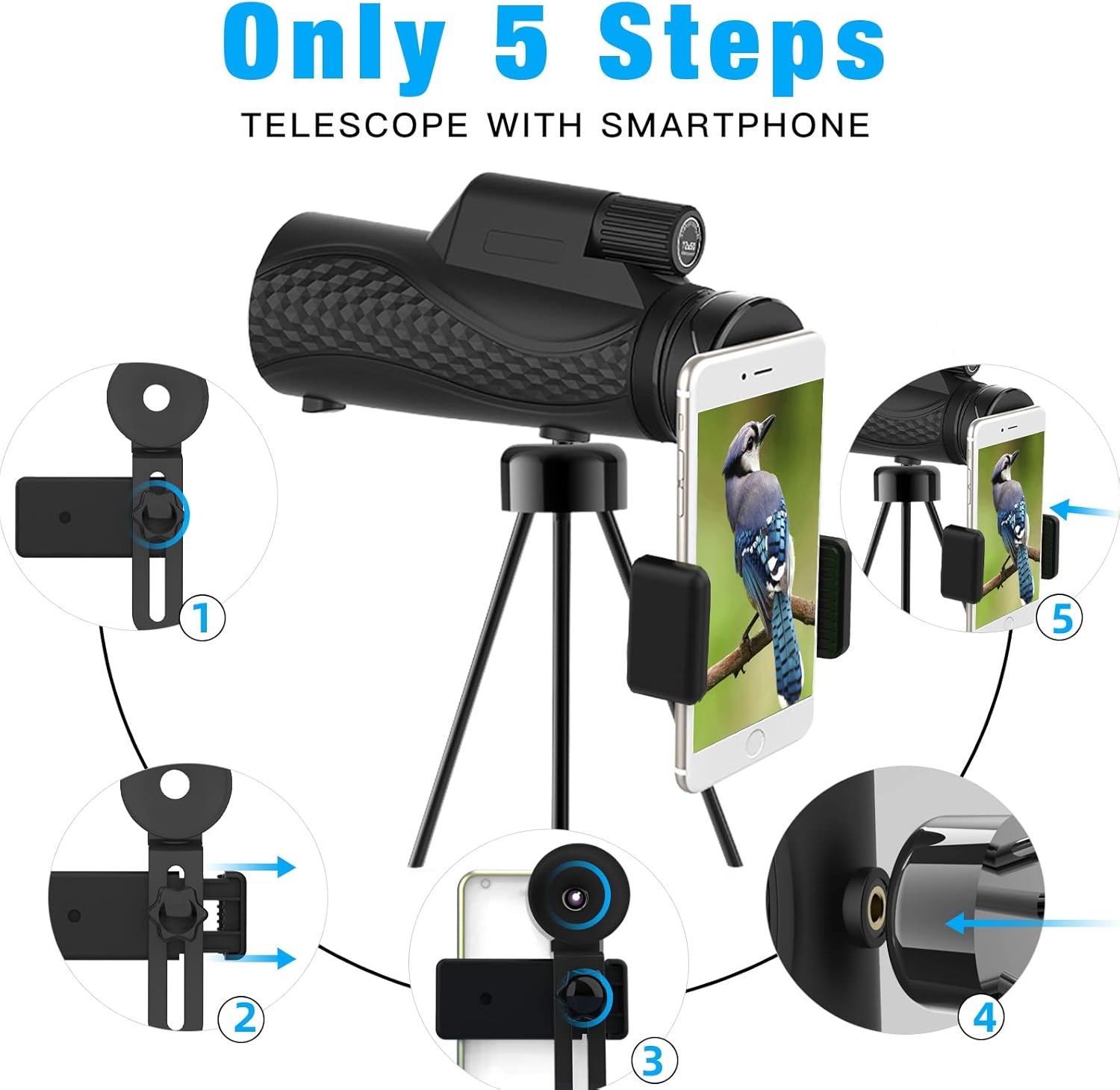 Telescopio monocular monocular 10 x 42 monoculares compacto para adultos monoculares de alta carga con adaptador para teléfono inteligente y trípode