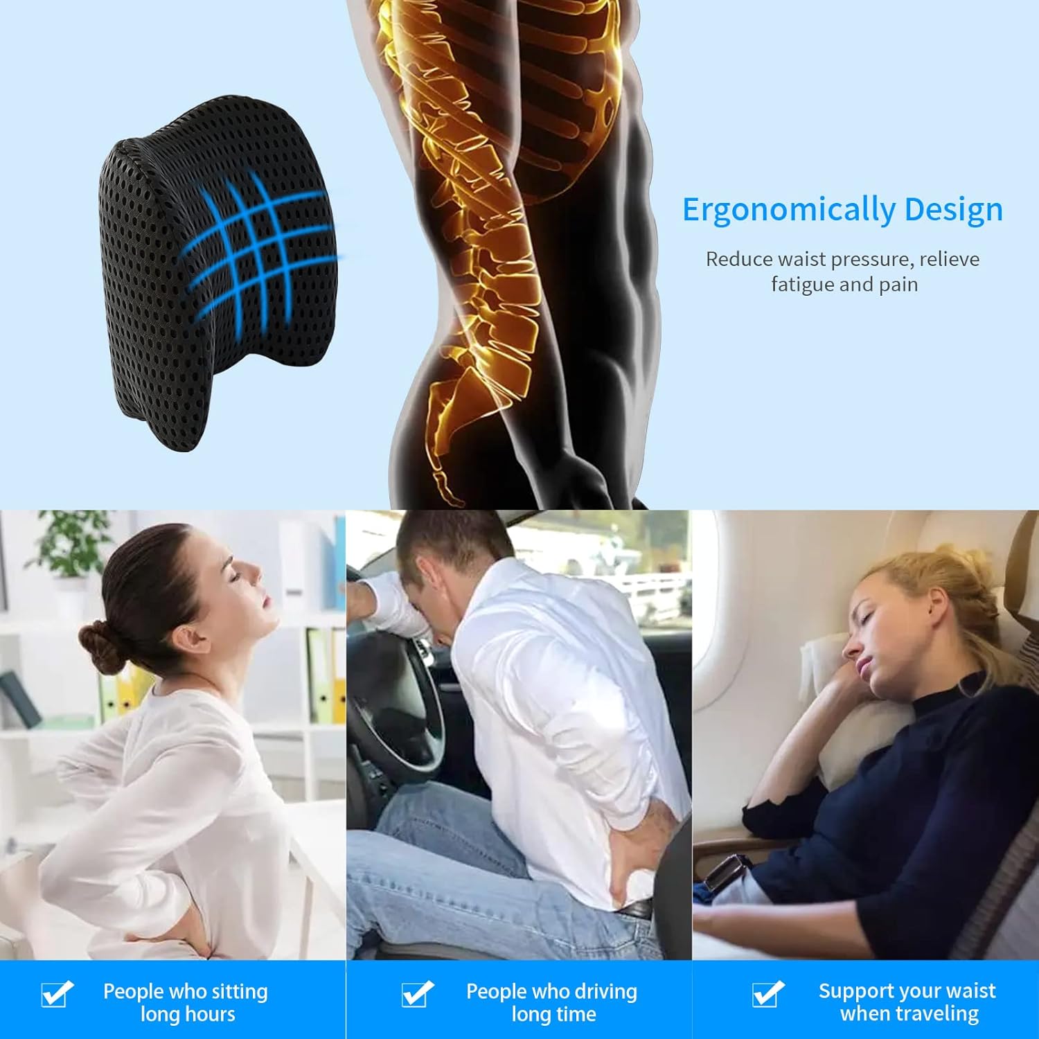 Almohada lumbar inicial, almohada de apoyo lumbar personalizada para silla de oficina, asiento de automóvil, almohada ergonómica de espuma