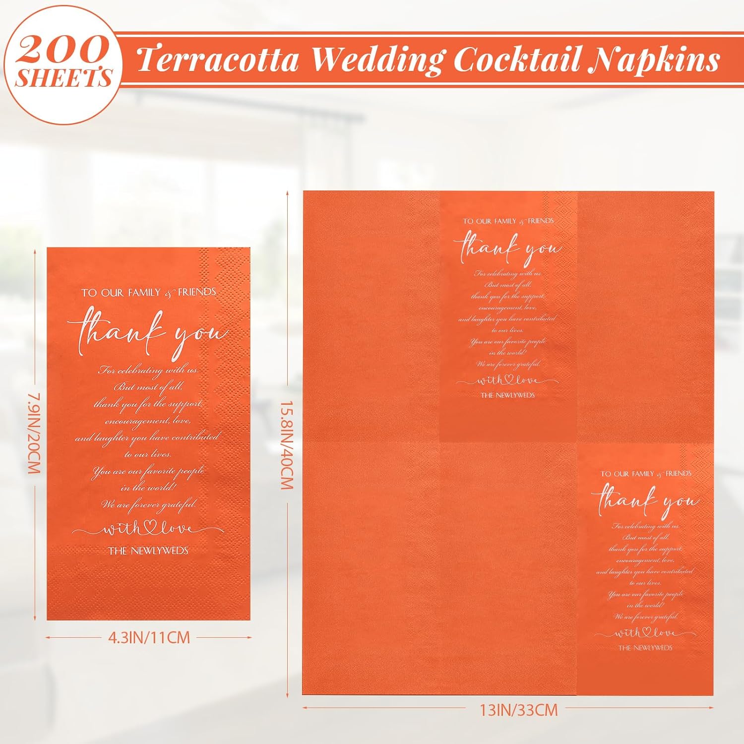 200 servilletas de boda lisas de agradecimiento para recién casados a familiares amigos, invitados, 3 capas, pañuelos faciales, paquete de