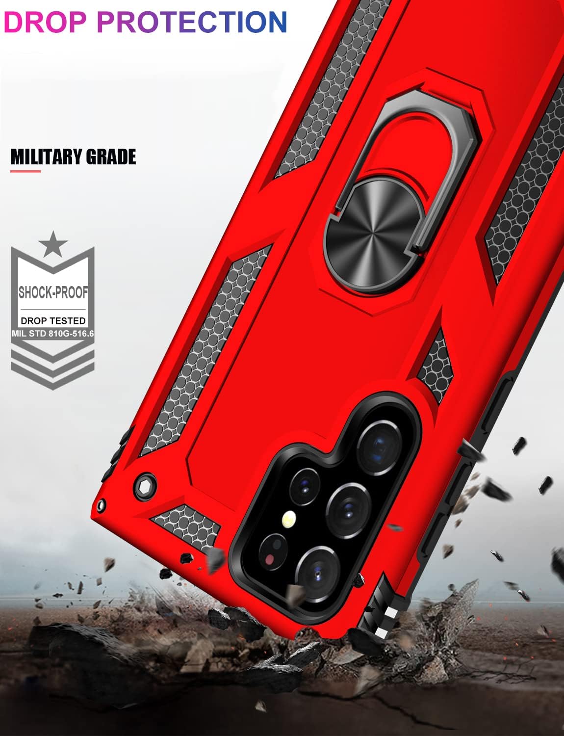 IKAZZ Funda protectora para Galaxy S22 Ultra, de grado militar, a prueba de golpes, resistente, pasa una prueba de caída de 16 pies con soporte