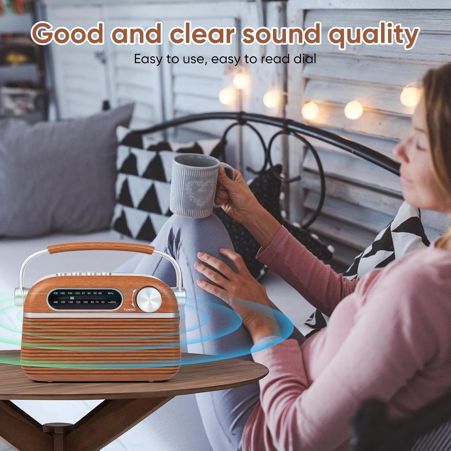 ONGTEED Radio analógica AM FM portátil enchufable de pared con altavoz Bluetooth, fuentes de alimentación de 3 vías, batería recargable incorporada,
