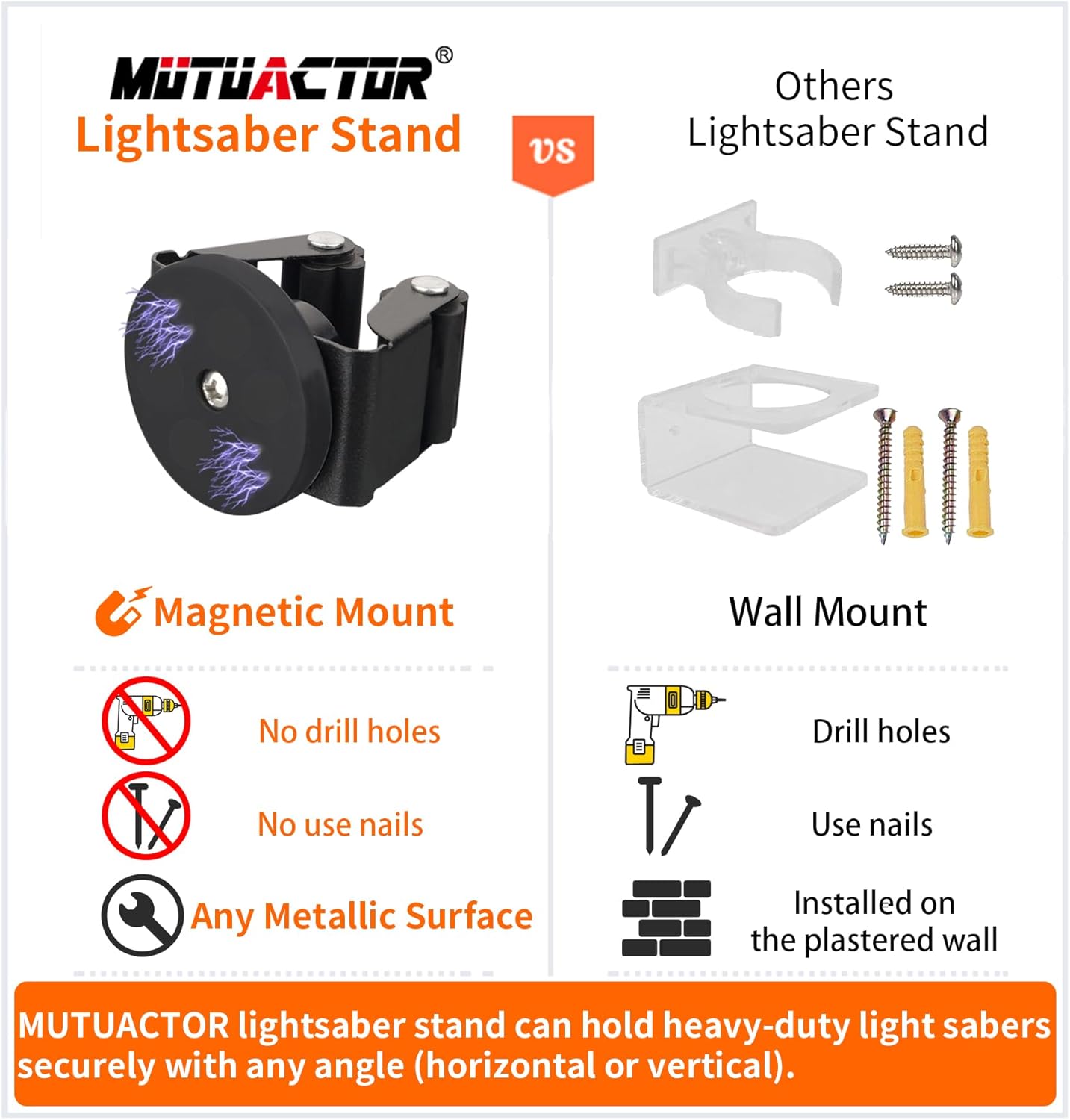 MUTUACTOR Paquete de 2 soportes de pared para sable de luz D1.69, soporte magnético para sable de luz Darth Revan, sable de luz Galaxys Edge, sable