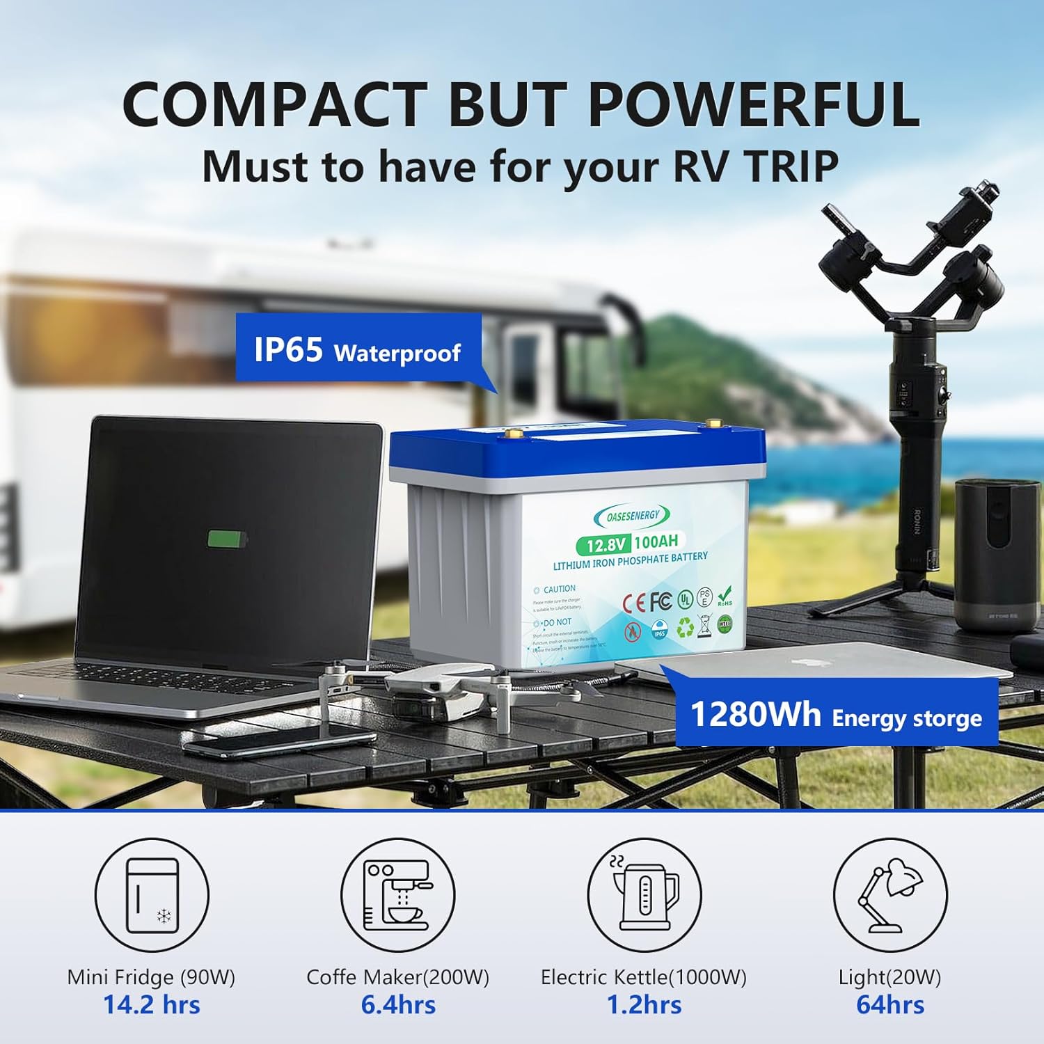 Oasesenergy Batería LiFePO4 de 12 V 100 Ah, batería de litio de ciclo profundo integrada 100 A BMS, hasta 15000 ciclos, perfecta para viajes en RV,