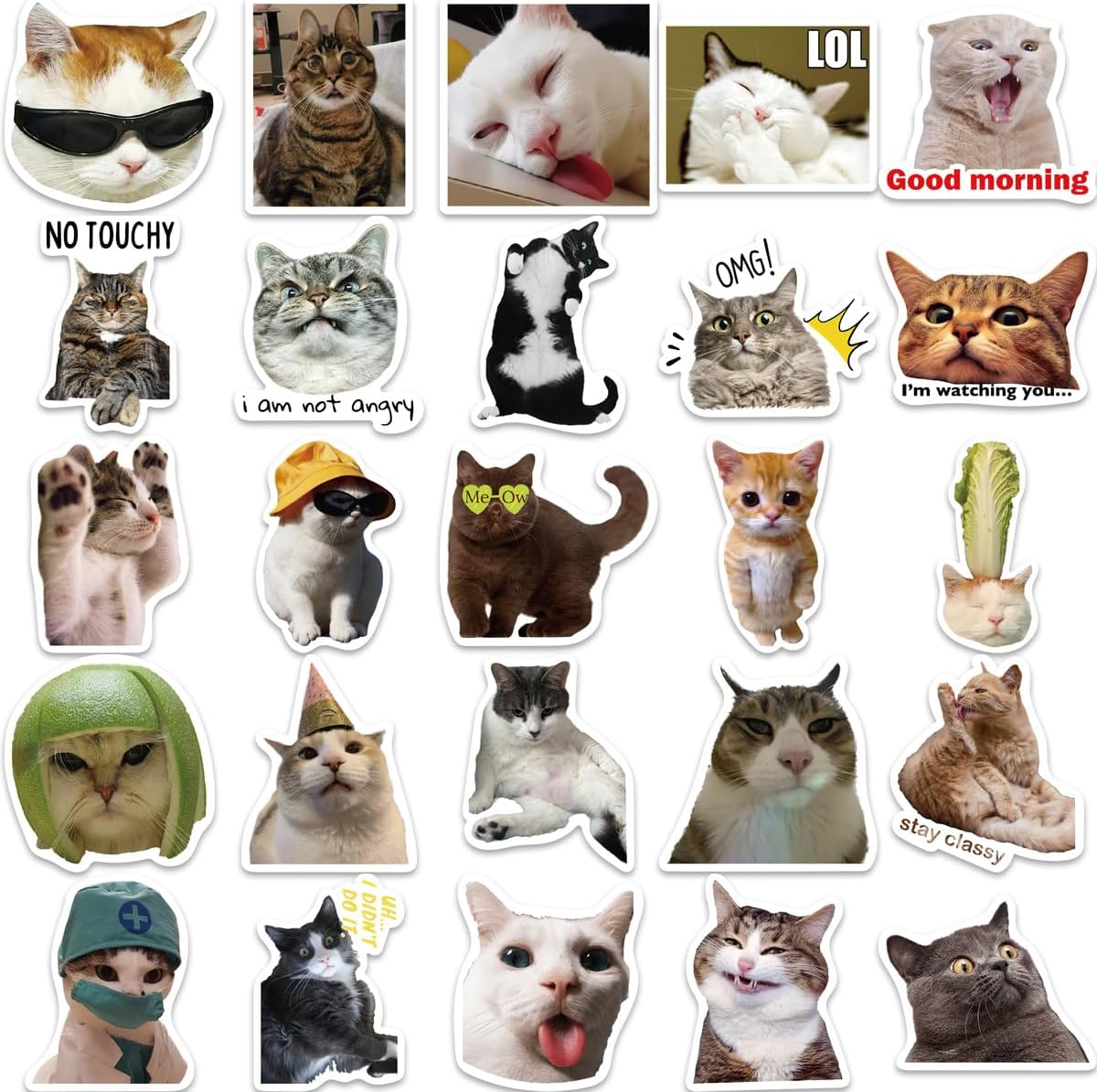 50 calcomanías de gatos bonitos, divertidas calcomanías de meme de gatos para niños, adolescentes y adultos, calcomanías de vinilo impermeables para