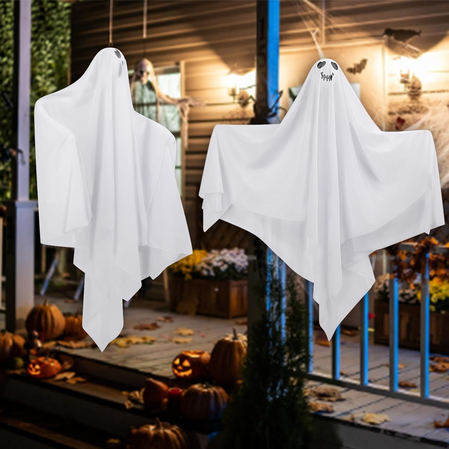 Fantasma colgante de Halloween para decoración al aire libre, paquete de 4 lindos fantasmas voladores de 27.5 pulgadas, decoración de Halloween al
