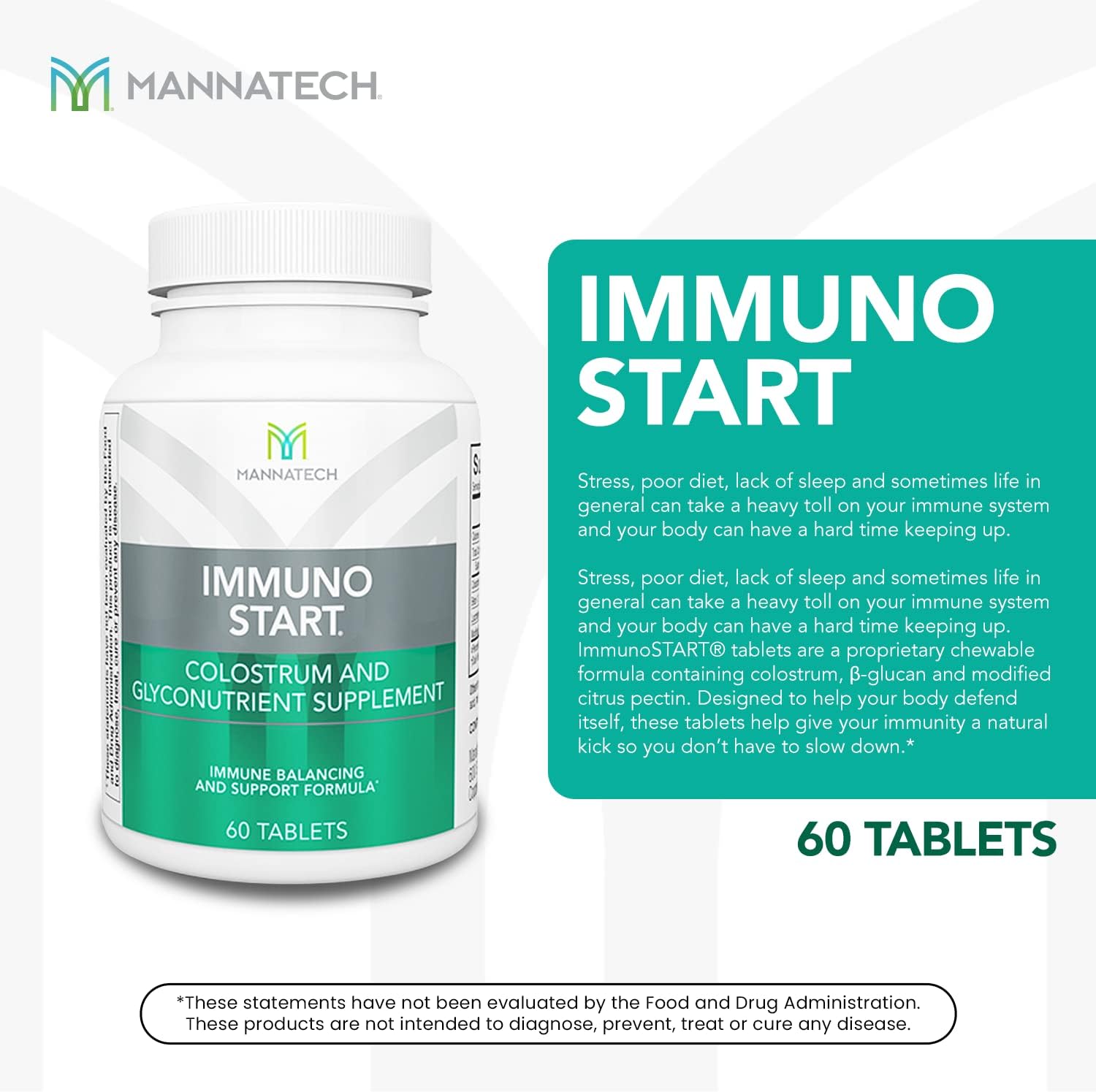 Mannatech Suplemento ImmunoSTART apoya la respuesta inmunitaria natural del cuerpo 60 tabletas formuladas para el equilibrio inmunológico y el apoyo