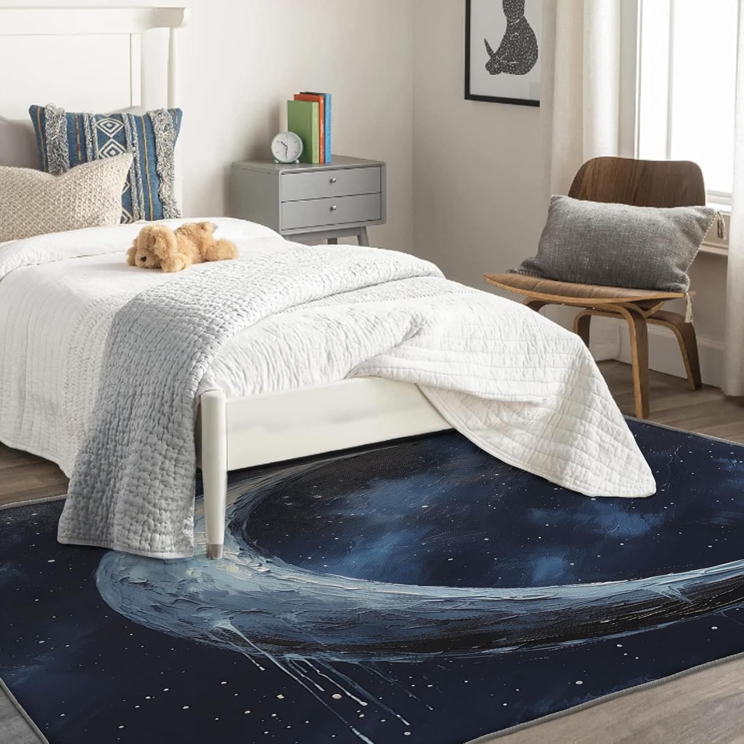 Alfombra de luna de 2 x 3 pies para entrada, sala de estar, dormitorio, alfombra de área pequeña galaxia y decoración de dormitorio, lavable,