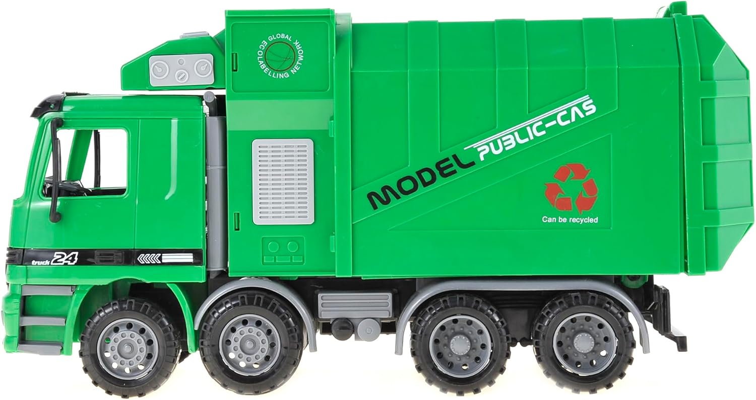 PowerTRC Juguete de camión de basura Push & Go de 15 pulgadas  Juguete realista de camión recolector de basura alimentado por fricción para niños a