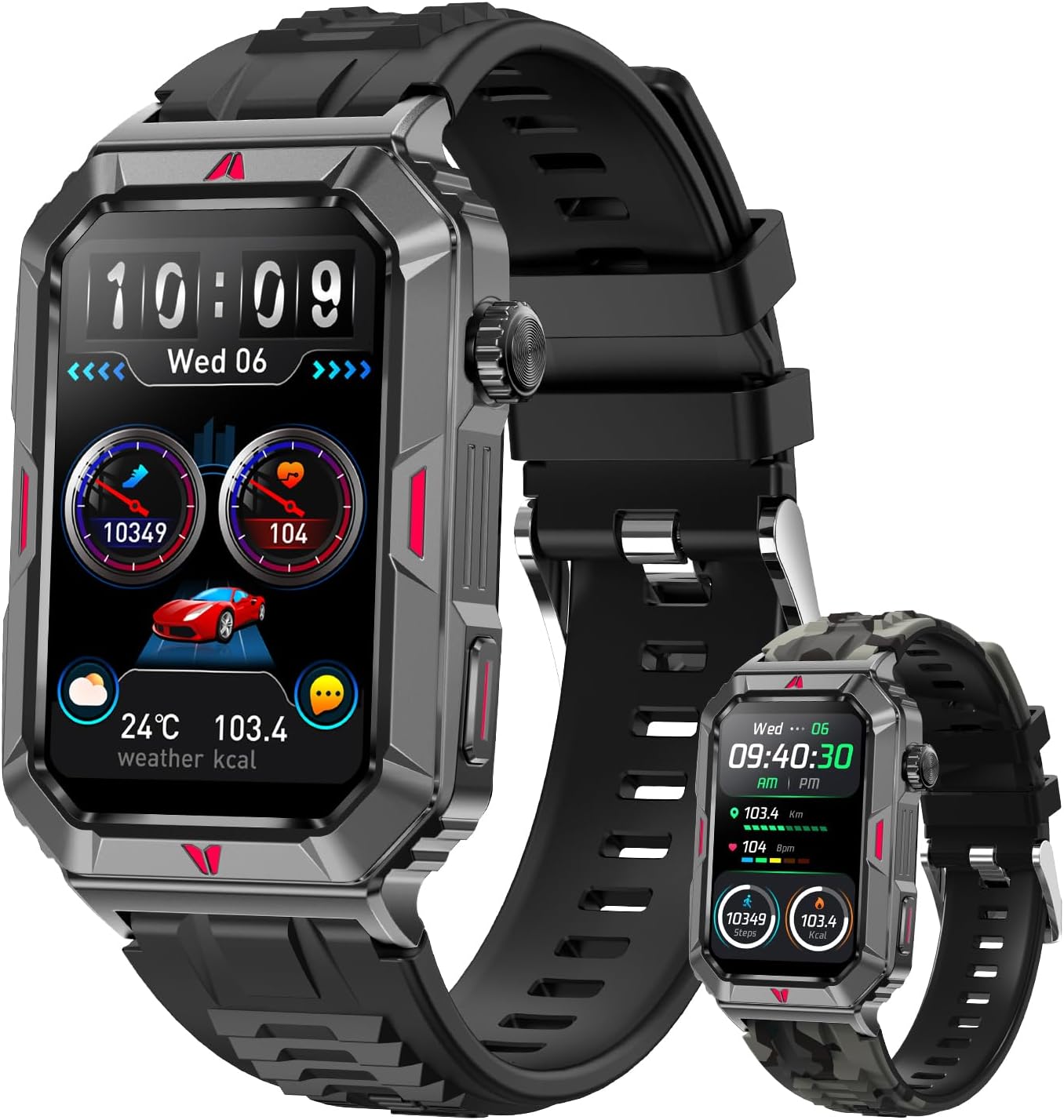 Wonlex Reloj inteligente militar para hombre (respuestahacer llamadas), pulsera deportiva con pantalla HD de 1.57 pulgadas, impermeable, contador de