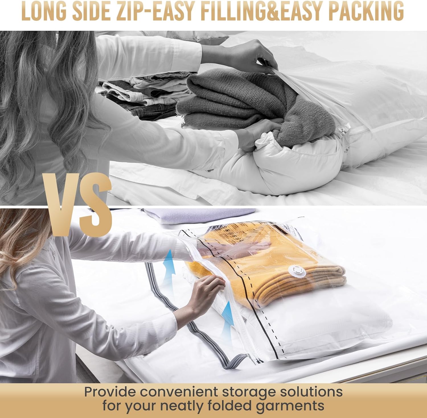 TAILI Cremallera lateral larga  6 bolsas de almacenamiento al vacío extra grandes para ropa de cama para toallas, mantas, almohadas o ropa, bolsas