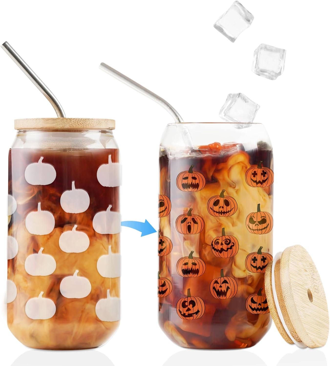 Onebttl Decoración de Halloween, regalos para mujeres, adolescentes, adultos, niños, que cambia de color helado, lata de soda de 16 onzas con tapa