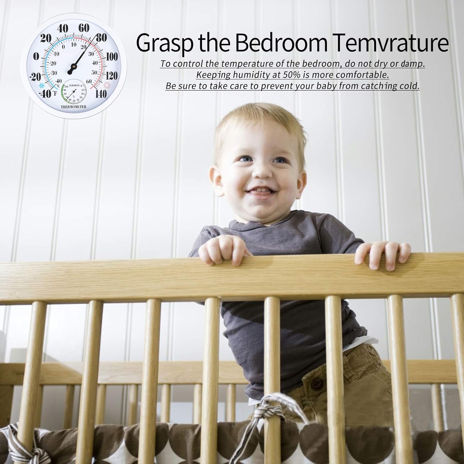 MUMTOP Termómetro para interiores y exteriores, termómetro de pared impermeable de números grandes de 10 pulgadas con higrómetro para patio, hogar,