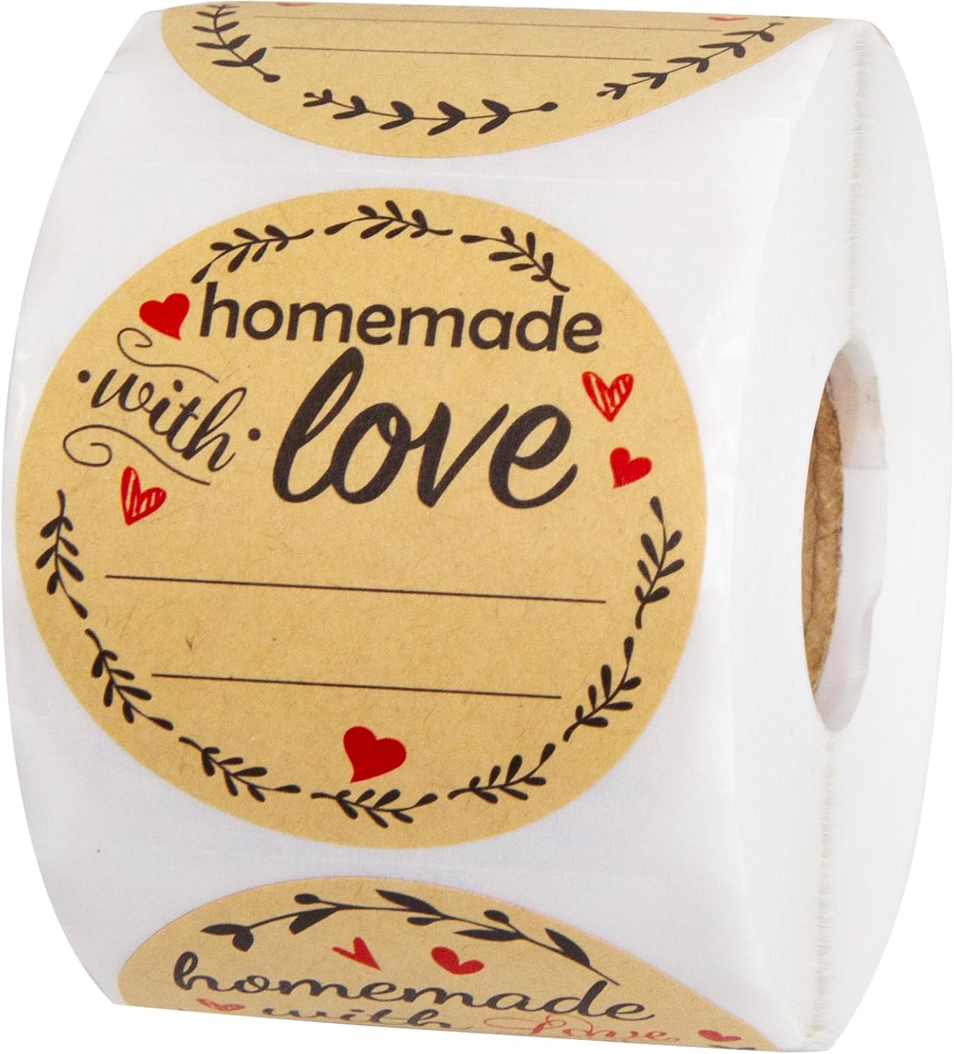 500 calcomanías caseras con amor con líneas, etiquetas para conservas de frascos para envases horneados, bolsas de galletas, rollo de 2 pulgadas