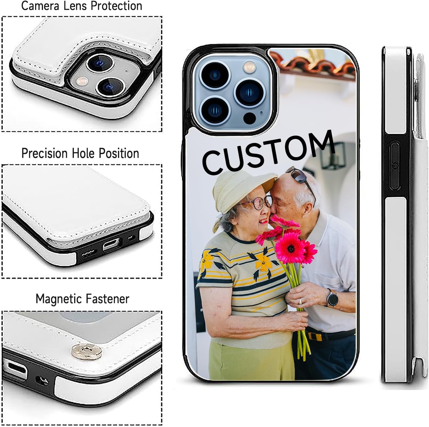 Funda tipo cartera personalizada para iPhone X, Xr, XS, 11 12 13 14 15 Pro Max, SE 2022SE, soporte elegante personalizado para teléfono con ranuras