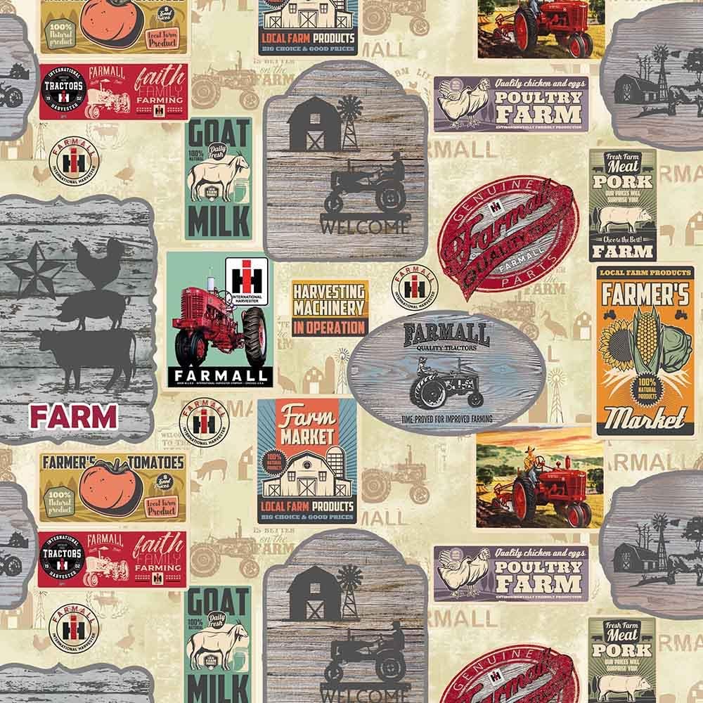 Farmall Tractor Tela de algodón de Sykel, con licencia Farmall Farm to Table Signs, tela de algodón