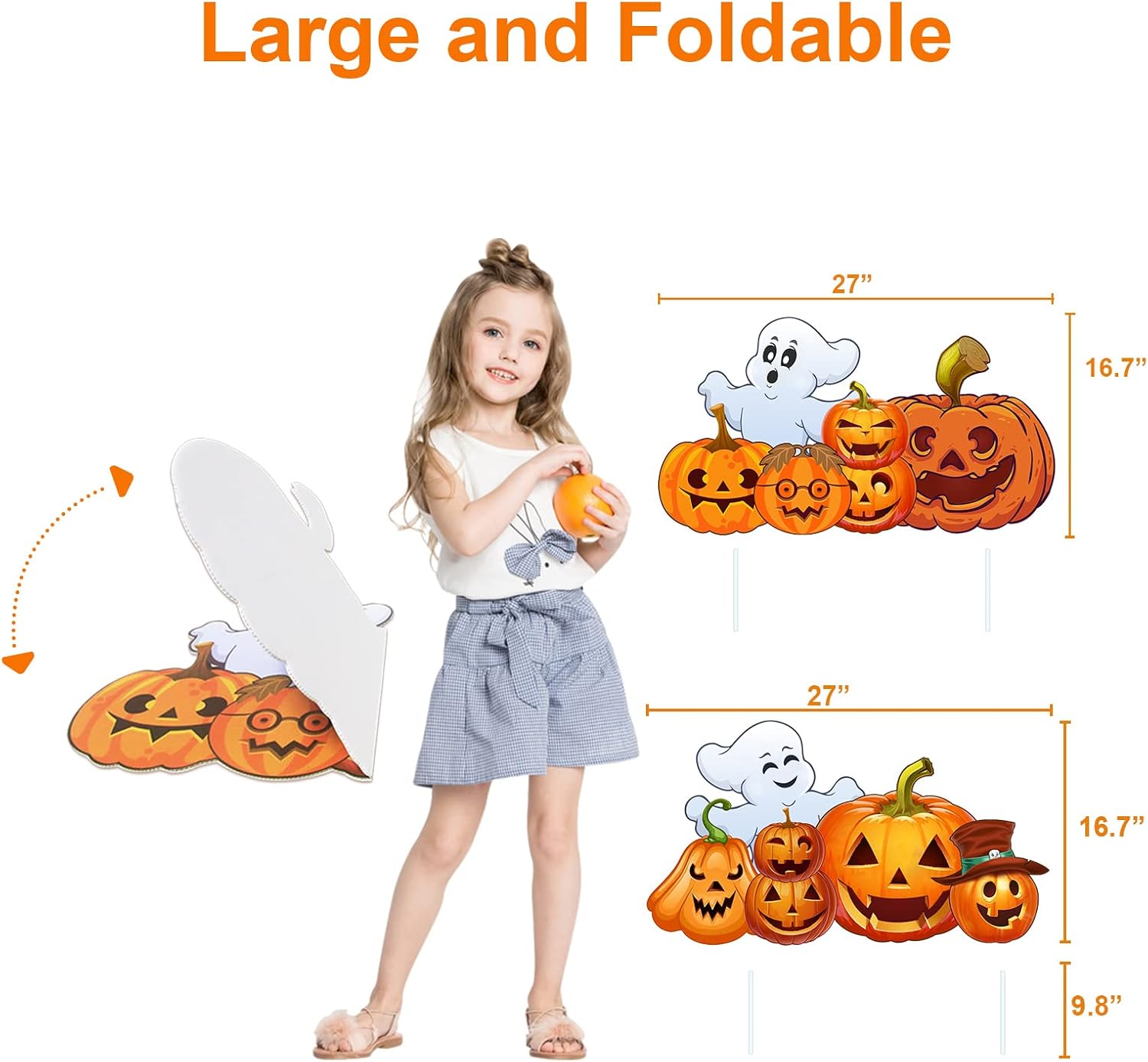 Letreros grandes para decoración de Halloween al aire libre, 2 piezas de decoración de calabaza fantasma de Halloween, accesorios para decoración de