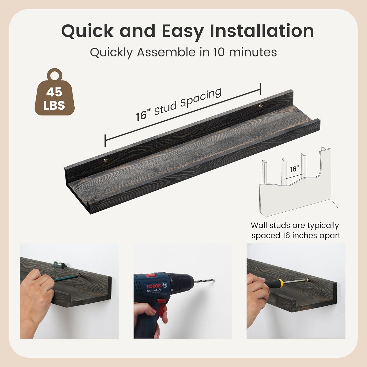 Juego de 2 estantes de pared de 24 pulgadas de ancho, estantes flotantes rústicos de madera de pino maciza para pared para habitación de niños,