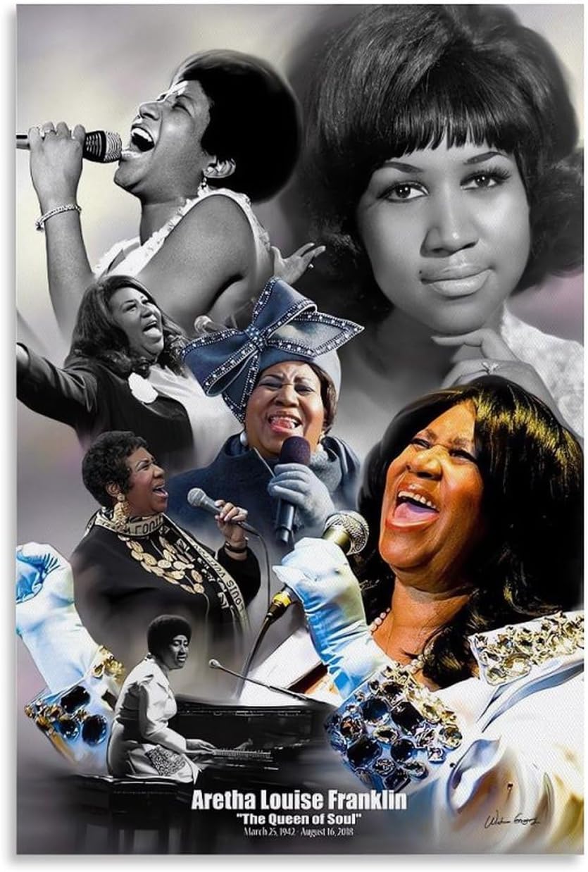 ZUGANGS Aretha Franklin – Póster de pared en lienzo para decoración de pared del hogar, 12 x 18 pulgadas (11.8 x 17.7 in)