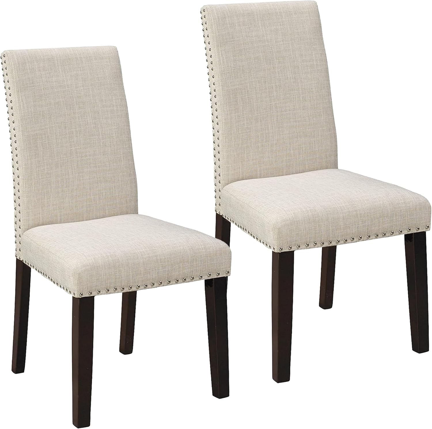 Uptown Club Scarpa Parson – Juego de 2 sillas de comedor con tapicería de lino, borde de cabeza de clavo, patas de espresso, elegancia de grado