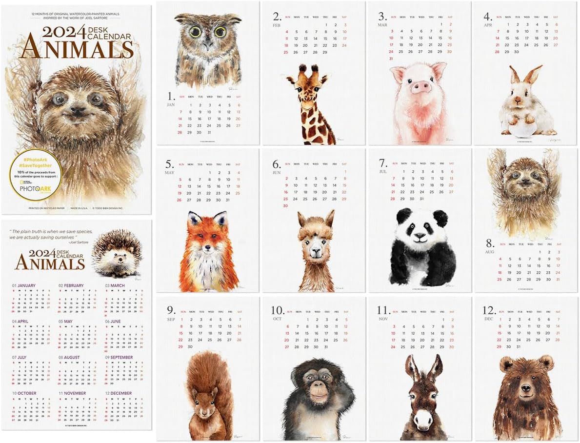 Calendario de escritorio 2024  Fabricado en Estados Unidos, diseñado por artistas locales  con soporte de madera para el portapapeles calendario