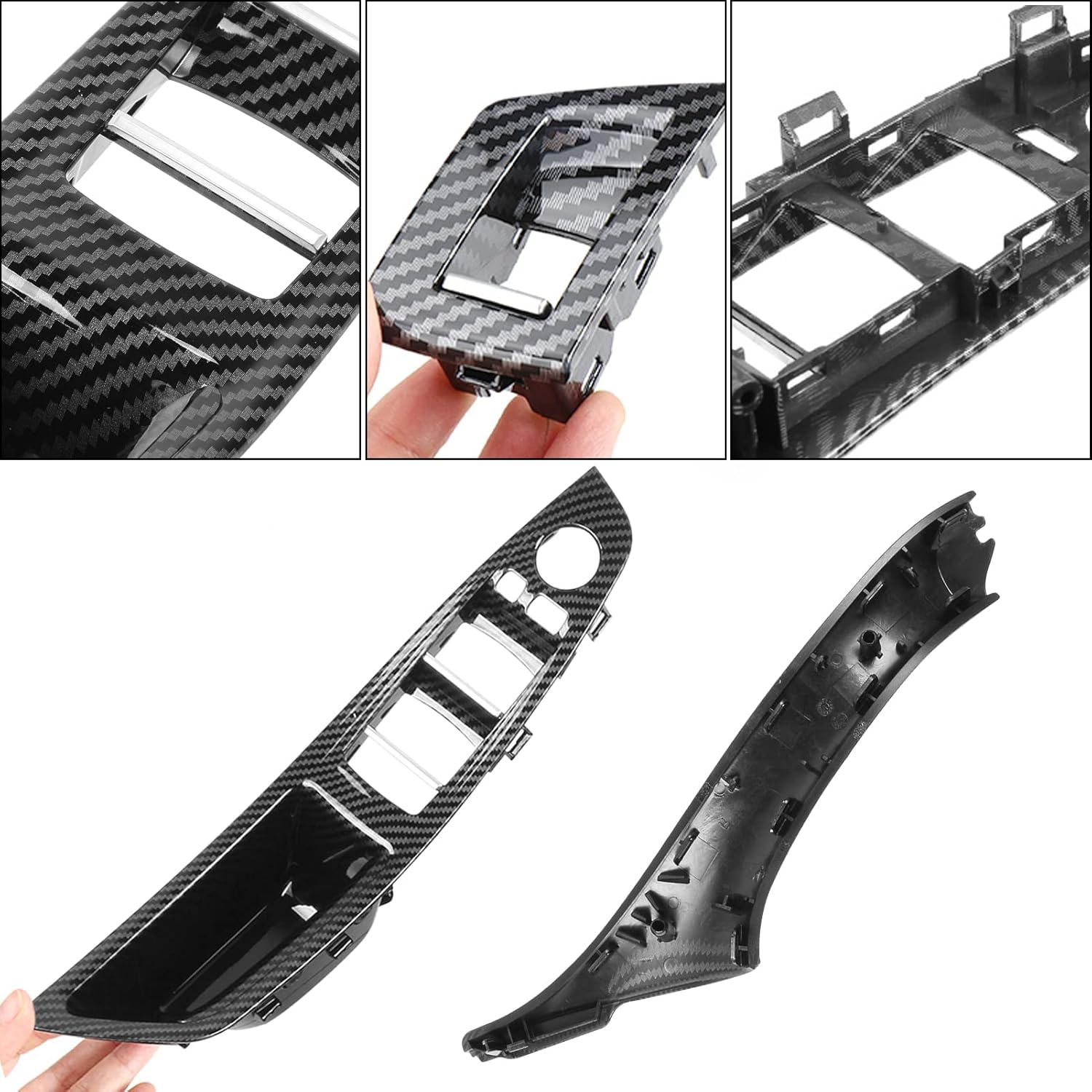 Jaronx Compatible con kit de 7 manijas de puerta BMW, F10F11 con patrón de fibra de carbono, reposabrazos de puerta del conductor+manija de puerta