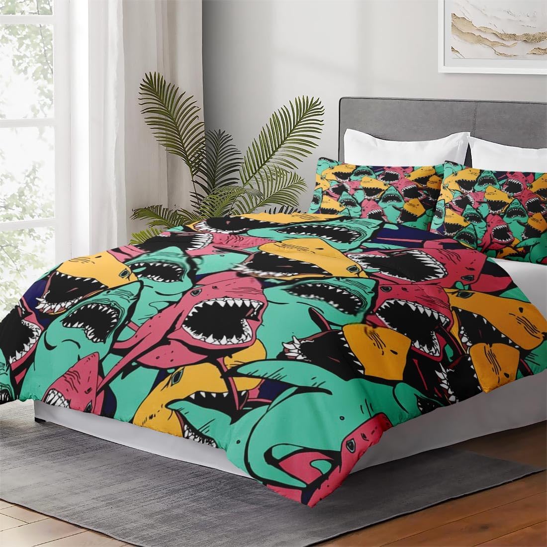 Juego de funda de edredón, juego de ropa de cama con diseño de tiburón, animales marinos, océano, para niños y adultos, decoración de dormitorio,