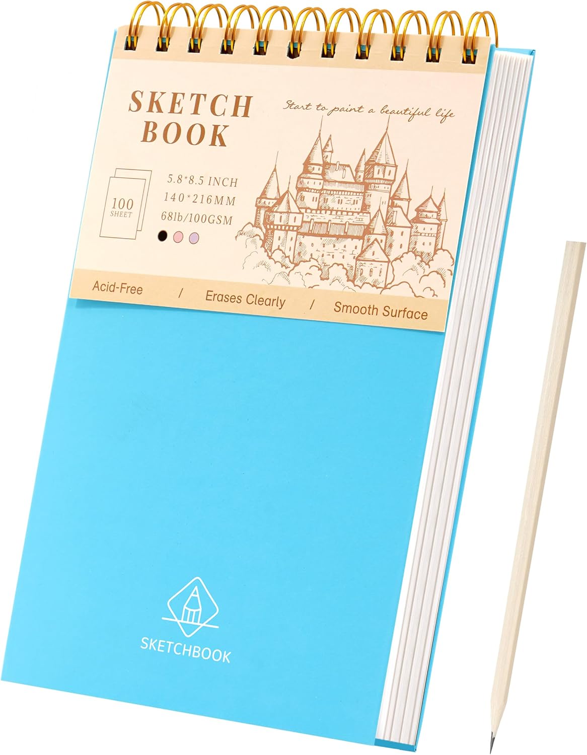 Cuaderno de bocetos para dibujo, encuadernado en espiral, para niños, 5.5 x 8.5 pulgadas, tapa dura, libro de bocetos (68 libras3.53 ozm), cuaderno