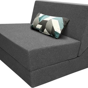ANONER Sofá plegable de espuma viscoelástica convertible con almohada, diván para sala de estar, dormitorio y apartamento, oficina, color gris oscuro ANONER Sofá plegable de espuma viscoelástica convertible con almohada, diván para sala de estar, dormitorio y apartamento, oficina, color gris oscuro