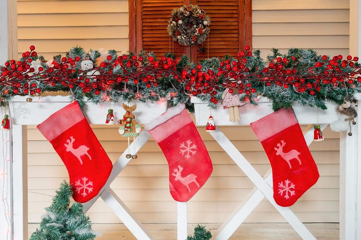 RECUTMS Guirnalda de bayas rojas para decoración de Navidad, guirnalda de bayas rojas artificiales de 6.23 pies con tallos flexibles, decoración de