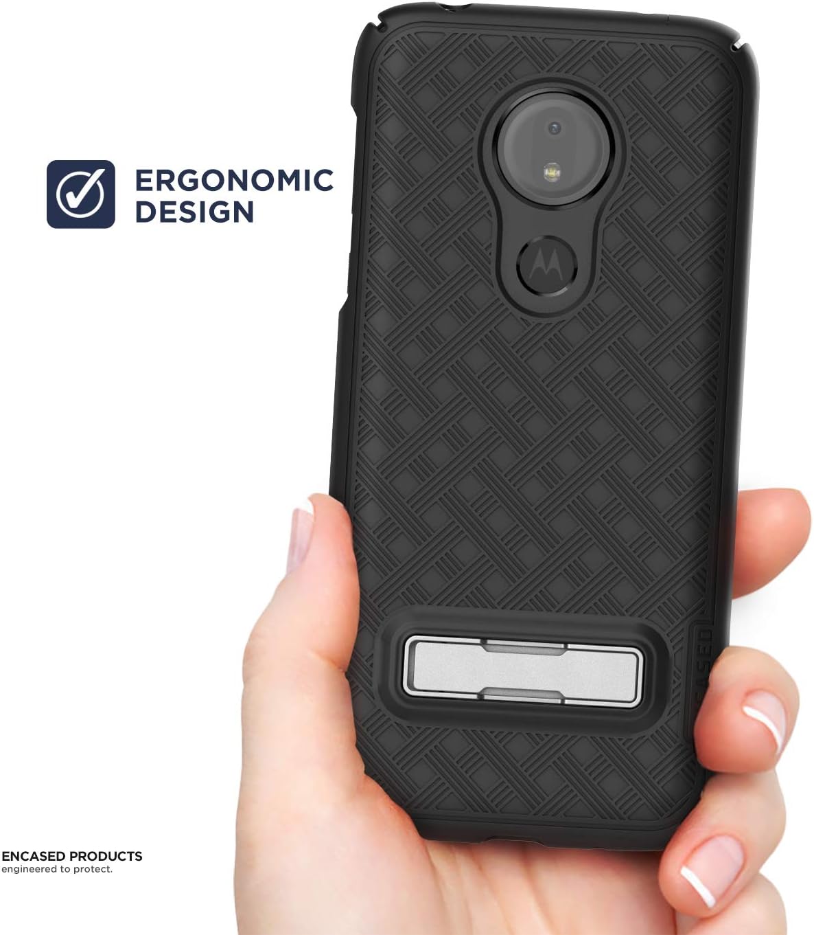 ENCASED Moto G7 Power Belt Case con Kickstand (2019 Slimline) Cubierta ultra fina con clip de funda – Negro