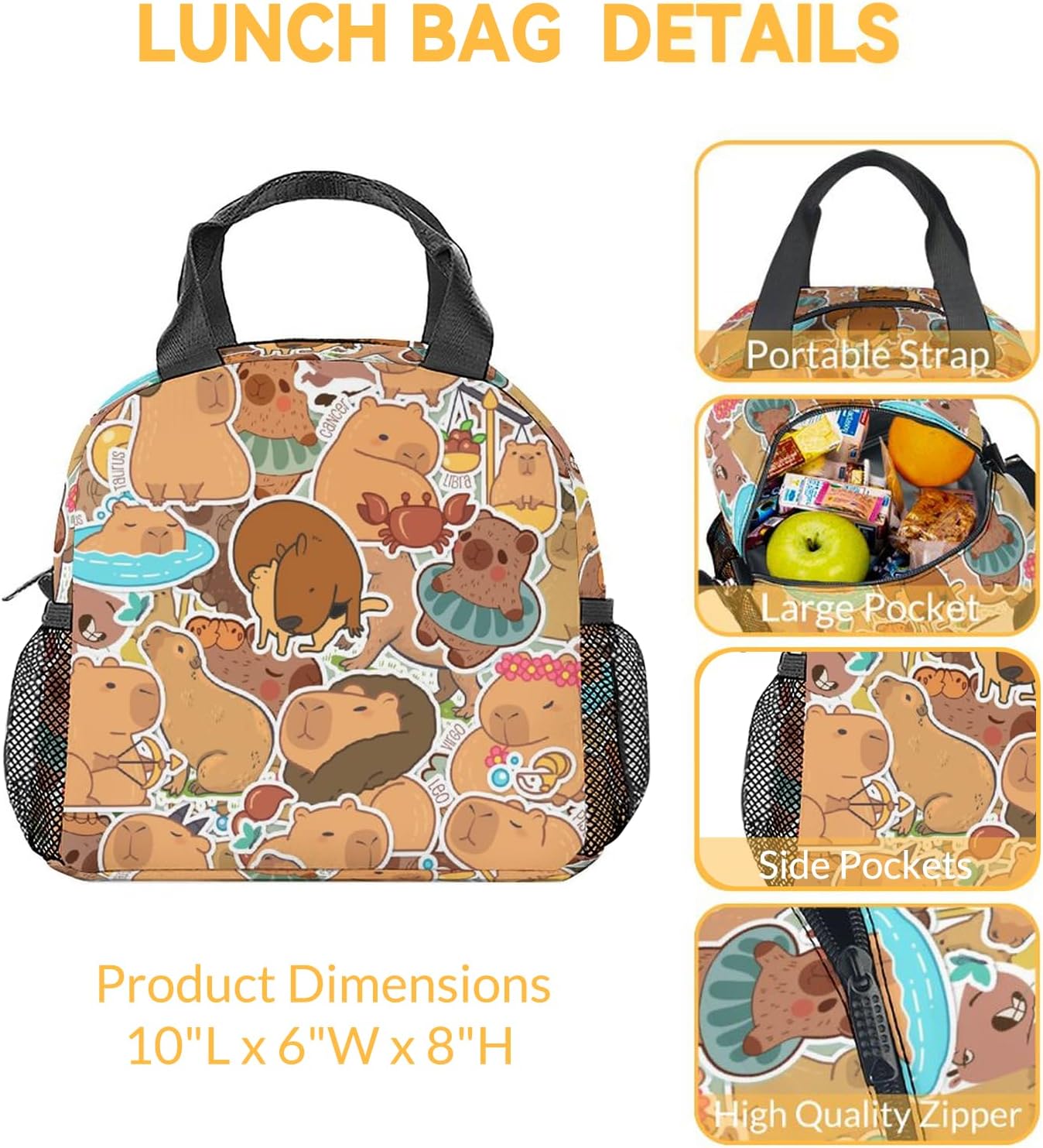 PAKKITOP Capybara – Lonchera para niños, pequeñas loncheras aisladas, bonita lonchera reutilizable para adolescentes, niñas, niños, lonchera