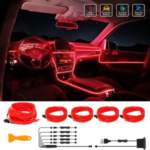 EL Wire Interior Car LED Strip Lights, FICOLPO 5 in 1 23FT USB Auto Neon Wire Lights with 6mm Sewing Edge- Glowing Electroluminescent Wire, Ambient EL Wire Interior Car LED Strip Lights, FICOLPO 5 in 1 23FT USB Auto Neon Wire Lights with 6mm Sewing Edge- Glowing Electroluminescent Wire, Ambient