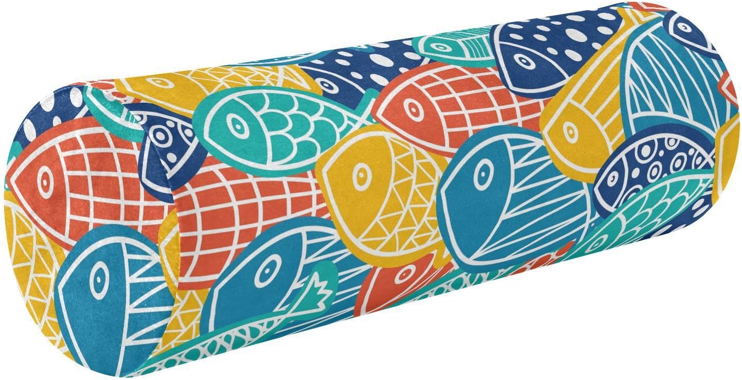 KLL Colorful Fish Bolster Pillow for Legs Sleeping Cylinder Neck Roll Pillow Sofa Round Pillows Cylinder Memory Foam Pillow Round Pillow Cases with