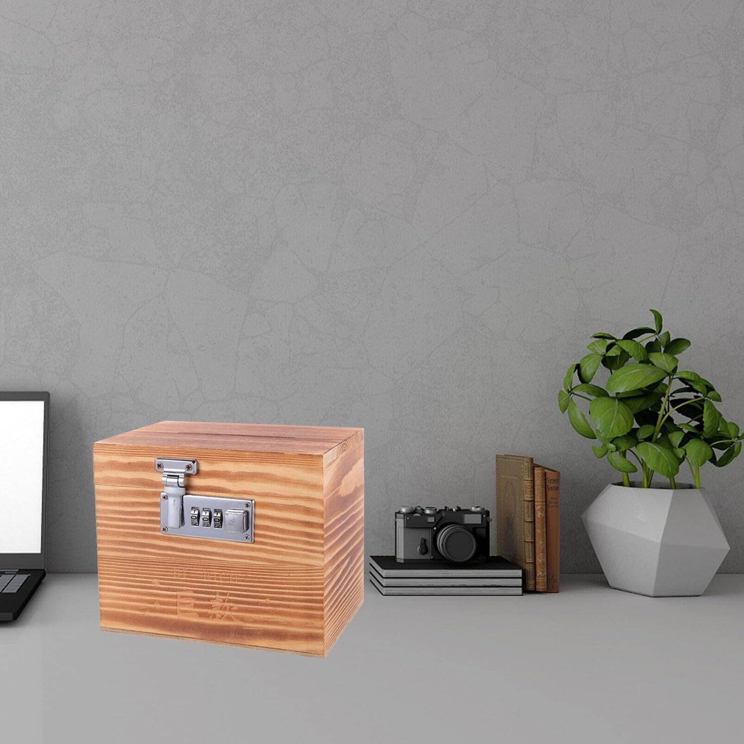 VOSAREA Alcancía de madera, caja de ahorro de dinero con cerradura codificada, caja de sugerencias con bloqueo para buzón de correo, urna de ahorro,