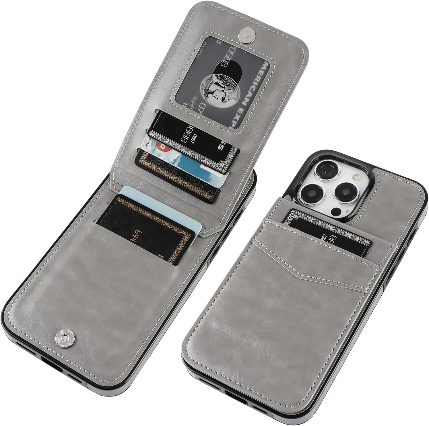 KIHUWEY Funda compatible con iPhone 15 Pro Max con soporte para tarjeta de crédito, cierre magnético de cuero de alta calidad, función atril, funda