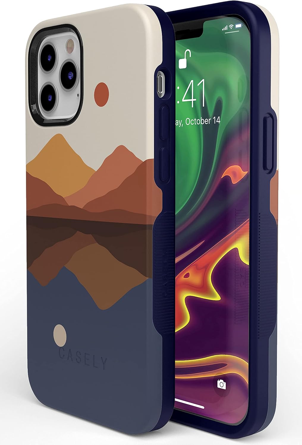 Casely Funda para iPhone 12 Pro Max  Los opuestos atraen  Funda de montaña con bloques de color de día y noche