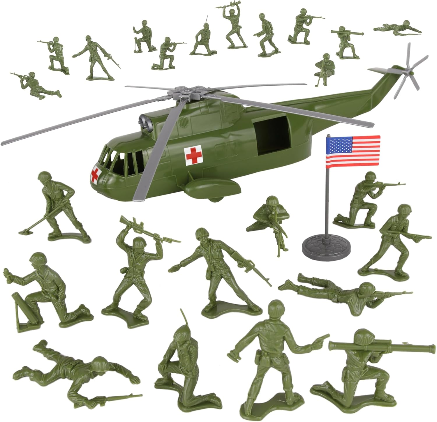TimMee – Juego de helicópteros de plástico para hombre, color verde OD 26 piezas, fabricado en Estados Unidos