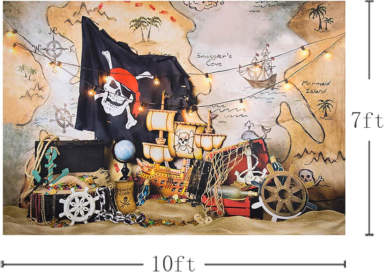 MEHOFOND Fondo de fotos de mapa del tesoro pirata de 7 x 5 pies para niños, isla de cumpleaños, mapa del tesoro, decoración de fiesta de cumpleaños,