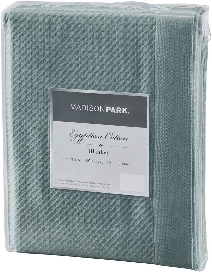 Madison Park Manta suave 100% algodón egipcio, transpirable, acogedora, diseño clásico de punto gofre, lujosa funda ligera para todas las