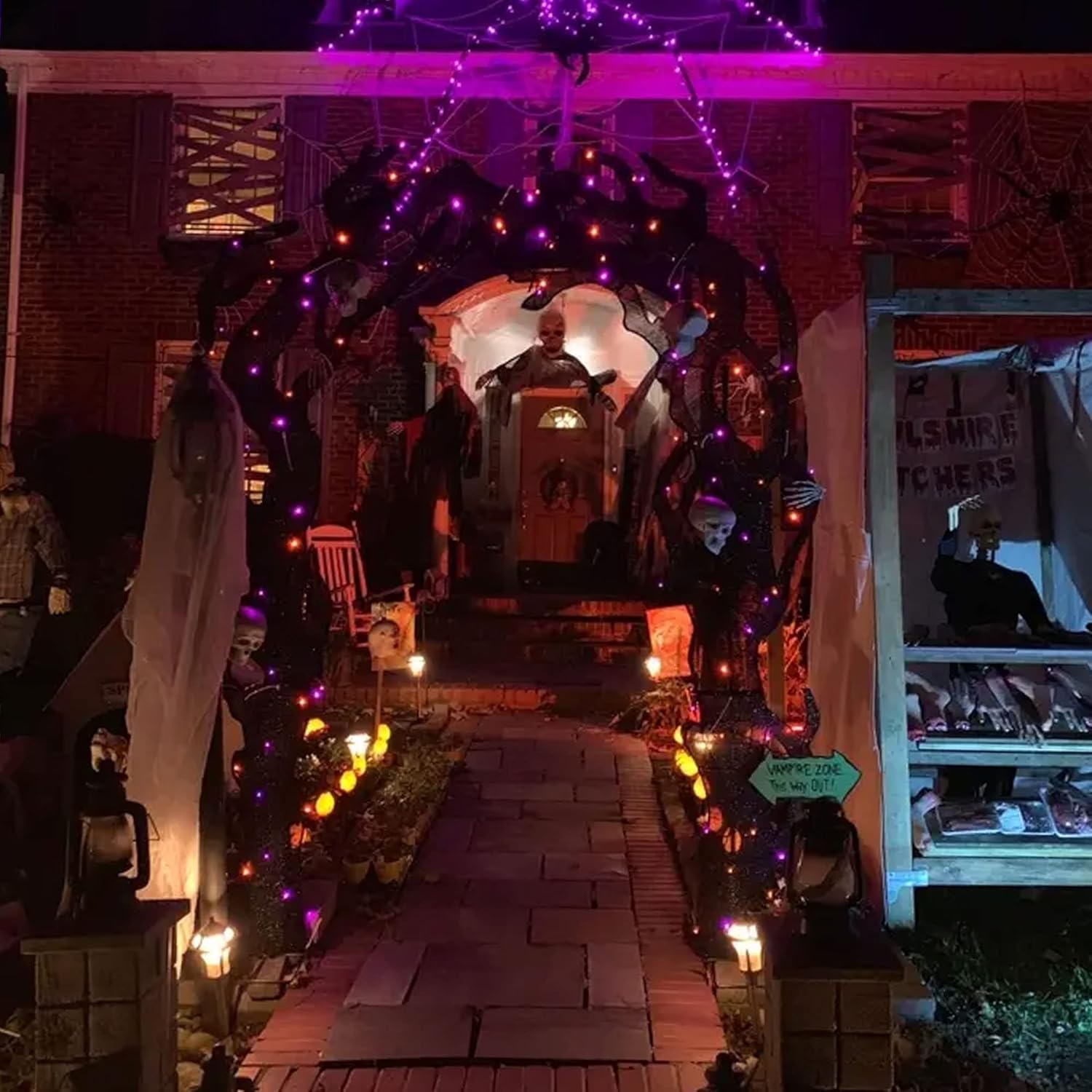 Paquete de 2 luces de Halloween naranjas y púrpuras, 200 luces LED, 66 pies, enchufe con 8 modos, luces de Halloween impermeables para exteriores,
